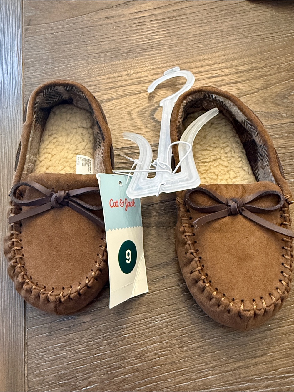 Cat & Jack Brown Kids Slip-On Moccasin Slippers with Bow